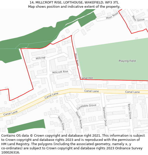 14, MILLCROFT RISE, LOFTHOUSE, WAKEFIELD, WF3 3TL: Location map and indicative extent of plot