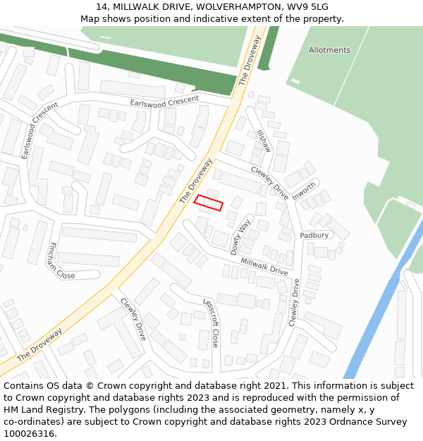 14, MILLWALK DRIVE, WOLVERHAMPTON, WV9 5LG: Location map and indicative extent of plot