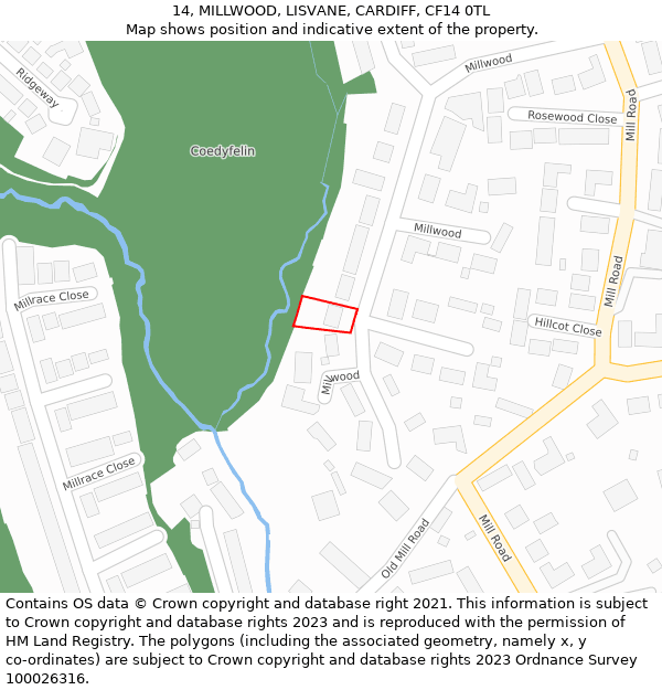 14, MILLWOOD, LISVANE, CARDIFF, CF14 0TL: Location map and indicative extent of plot
