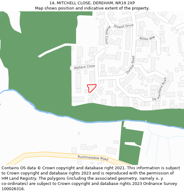 14, MITCHELL CLOSE, DEREHAM, NR19 2XP: Location map and indicative extent of plot