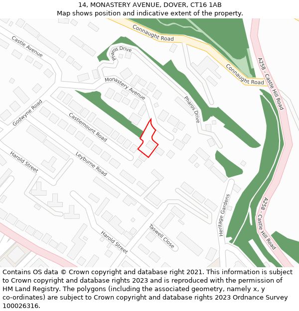 14, MONASTERY AVENUE, DOVER, CT16 1AB: Location map and indicative extent of plot