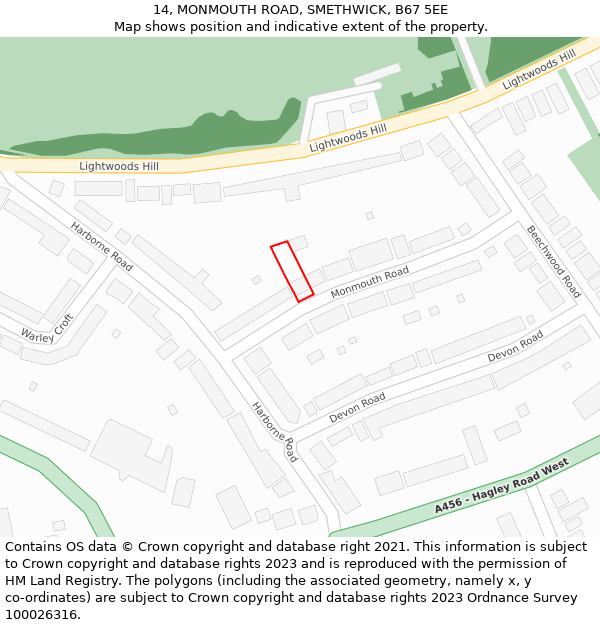 14, MONMOUTH ROAD, SMETHWICK, B67 5EE: Location map and indicative extent of plot