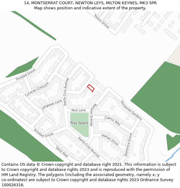 14, MONTSERRAT COURT, NEWTON LEYS, MILTON KEYNES, MK3 5PR: Location map and indicative extent of plot