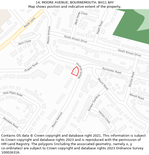 14, MOORE AVENUE, BOURNEMOUTH, BH11 8AY: Location map and indicative extent of plot