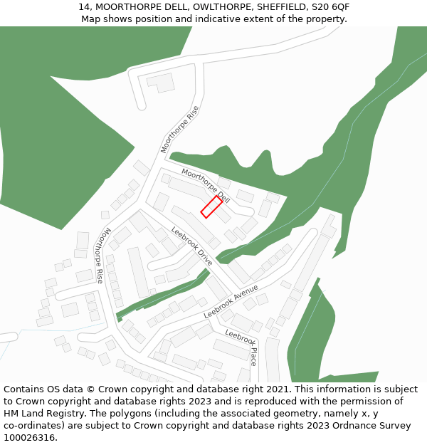14, MOORTHORPE DELL, OWLTHORPE, SHEFFIELD, S20 6QF: Location map and indicative extent of plot