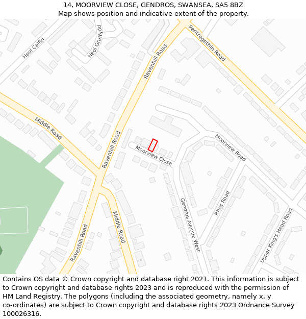 14, MOORVIEW CLOSE, GENDROS, SWANSEA, SA5 8BZ: Location map and indicative extent of plot