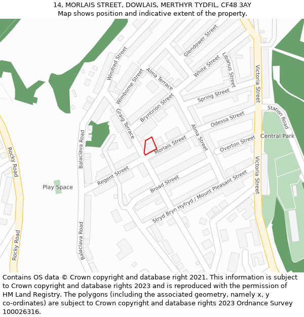 14, MORLAIS STREET, DOWLAIS, MERTHYR TYDFIL, CF48 3AY: Location map and indicative extent of plot