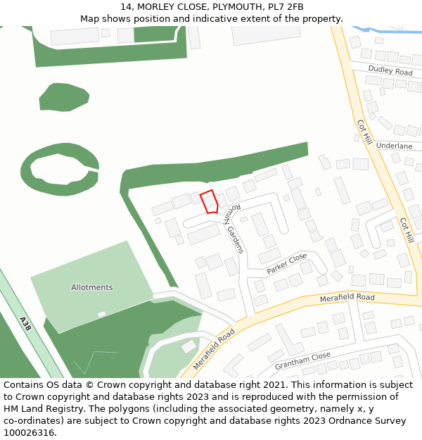 14, MORLEY CLOSE, PLYMOUTH, PL7 2FB: Location map and indicative extent of plot