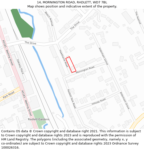 14, MORNINGTON ROAD, RADLETT, WD7 7BL: Location map and indicative extent of plot