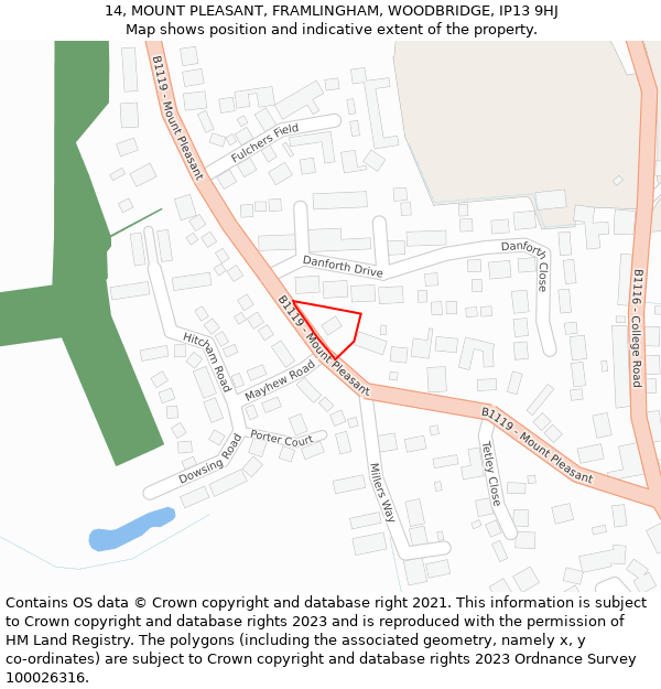 14, MOUNT PLEASANT, FRAMLINGHAM, WOODBRIDGE, IP13 9HJ: Location map and indicative extent of plot