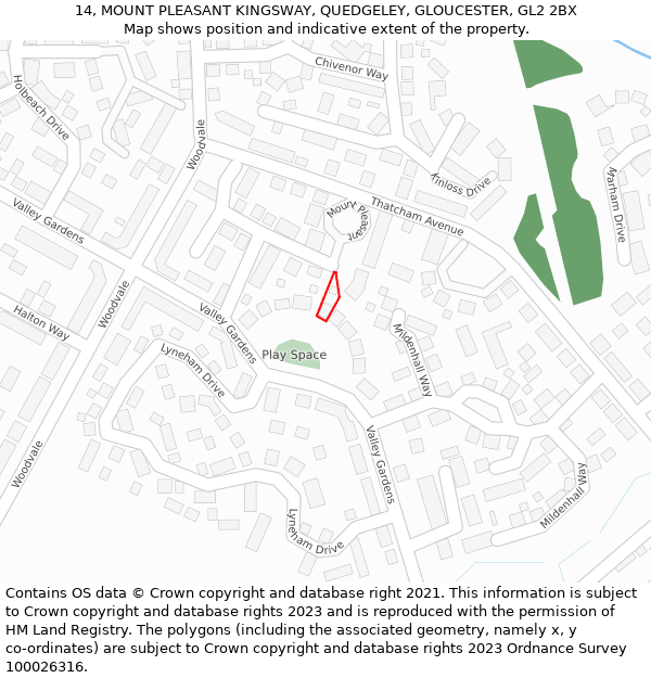 14, MOUNT PLEASANT KINGSWAY, QUEDGELEY, GLOUCESTER, GL2 2BX: Location map and indicative extent of plot