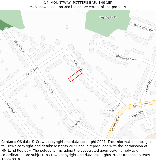 14, MOUNTWAY, POTTERS BAR, EN6 1EP: Location map and indicative extent of plot