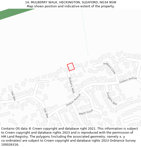 14, MULBERRY WALK, HECKINGTON, SLEAFORD, NG34 9GW: Location map and indicative extent of plot