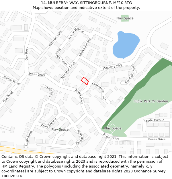 14, MULBERRY WAY, SITTINGBOURNE, ME10 3TG: Location map and indicative extent of plot