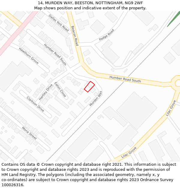 14, MURDEN WAY, BEESTON, NOTTINGHAM, NG9 2WF: Location map and indicative extent of plot