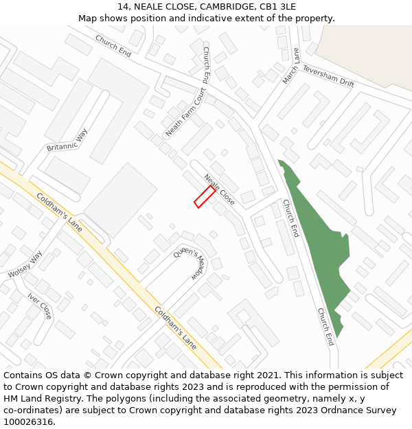 14, NEALE CLOSE, CAMBRIDGE, CB1 3LE: Location map and indicative extent of plot