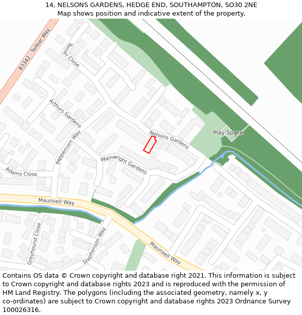 14, NELSONS GARDENS, HEDGE END, SOUTHAMPTON, SO30 2NE: Location map and indicative extent of plot