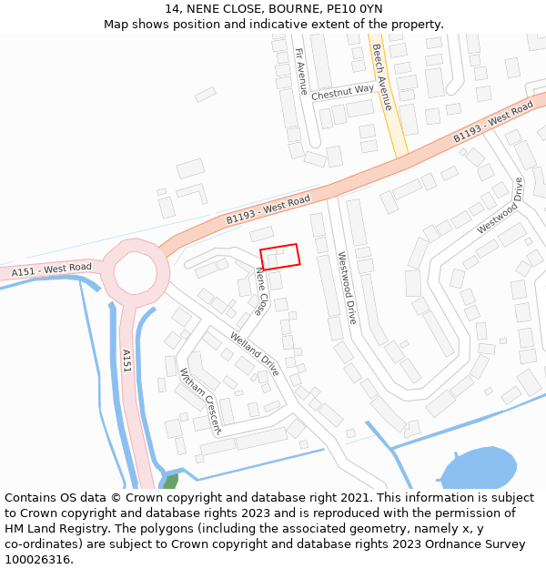 14, NENE CLOSE, BOURNE, PE10 0YN: Location map and indicative extent of plot
