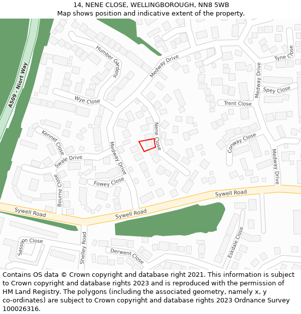 14, NENE CLOSE, WELLINGBOROUGH, NN8 5WB: Location map and indicative extent of plot