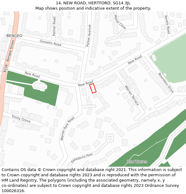 14, NEW ROAD, HERTFORD, SG14 3JL: Location map and indicative extent of plot