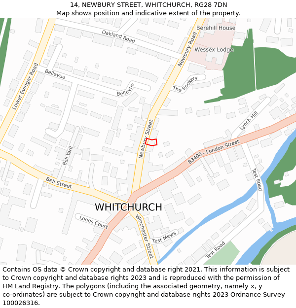 14, NEWBURY STREET, WHITCHURCH, RG28 7DN: Location map and indicative extent of plot