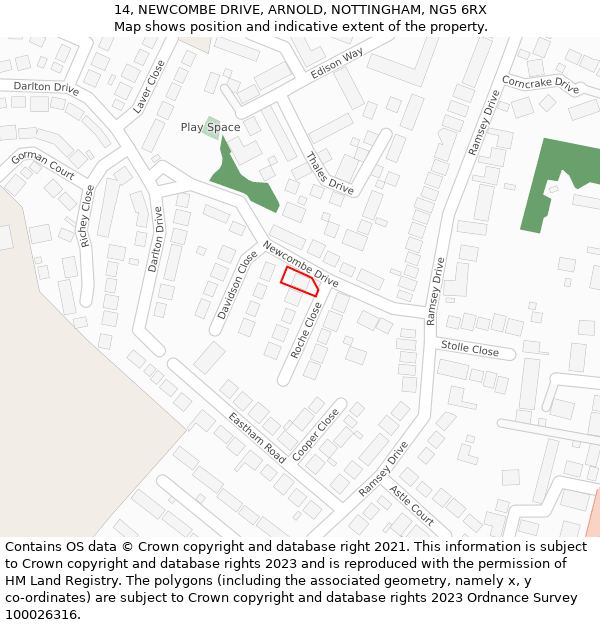 14, NEWCOMBE DRIVE, ARNOLD, NOTTINGHAM, NG5 6RX: Location map and indicative extent of plot