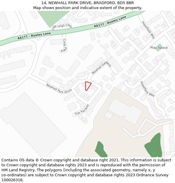 14, NEWHALL PARK DRIVE, BRADFORD, BD5 8BR: Location map and indicative extent of plot