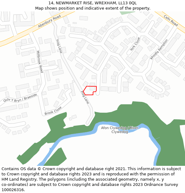 14, NEWMARKET RISE, WREXHAM, LL13 0QL: Location map and indicative extent of plot