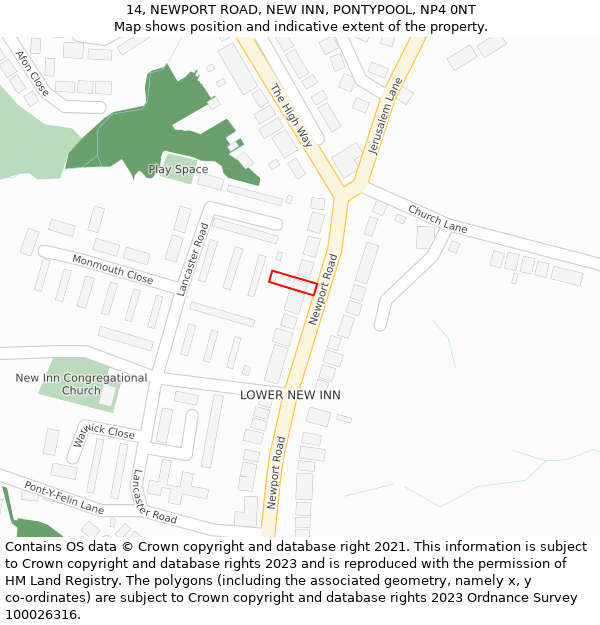 14, NEWPORT ROAD, NEW INN, PONTYPOOL, NP4 0NT: Location map and indicative extent of plot