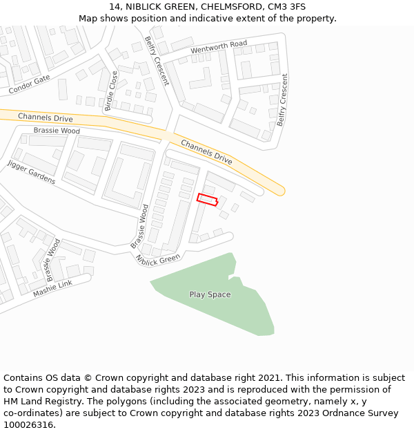 14, NIBLICK GREEN, CHELMSFORD, CM3 3FS: Location map and indicative extent of plot