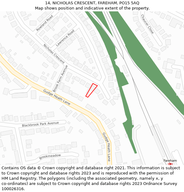 14, NICHOLAS CRESCENT, FAREHAM, PO15 5AQ: Location map and indicative extent of plot