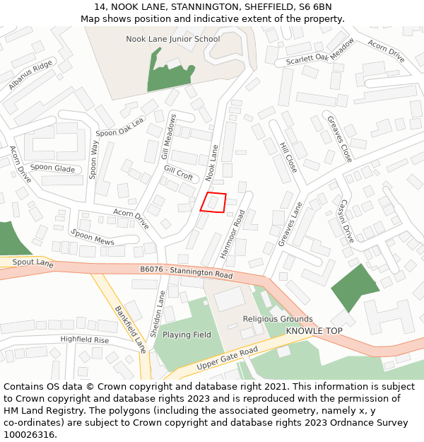 14, NOOK LANE, STANNINGTON, SHEFFIELD, S6 6BN: Location map and indicative extent of plot