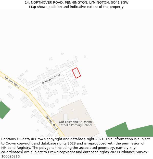 14, NORTHOVER ROAD, PENNINGTON, LYMINGTON, SO41 8GW: Location map and indicative extent of plot