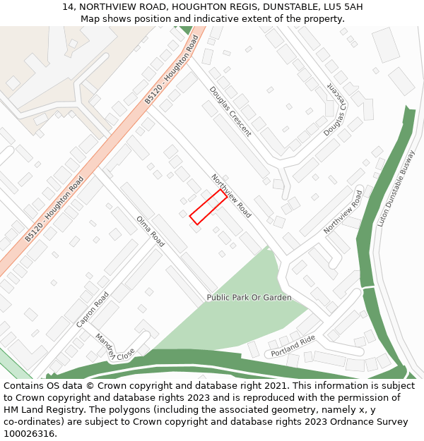 14, NORTHVIEW ROAD, HOUGHTON REGIS, DUNSTABLE, LU5 5AH: Location map and indicative extent of plot