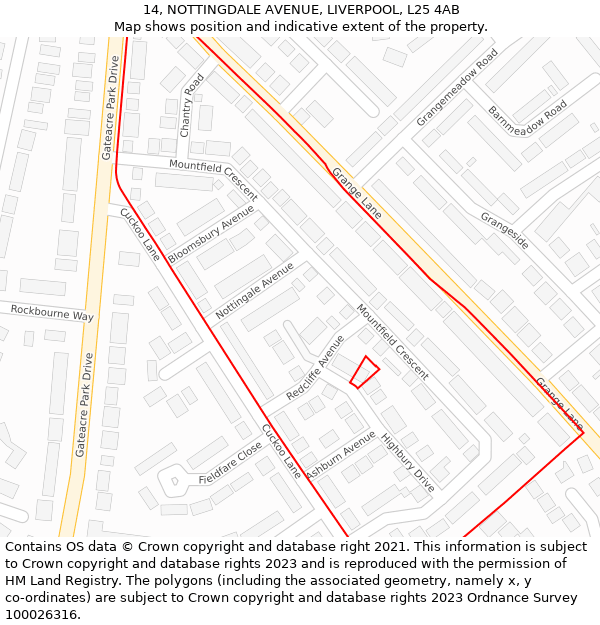14, NOTTINGDALE AVENUE, LIVERPOOL, L25 4AB: Location map and indicative extent of plot