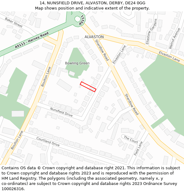 14, NUNSFIELD DRIVE, ALVASTON, DERBY, DE24 0GG: Location map and indicative extent of plot