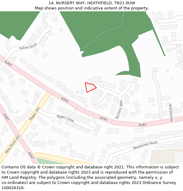 14, NURSERY WAY, HEATHFIELD, TN21 0UW: Location map and indicative extent of plot