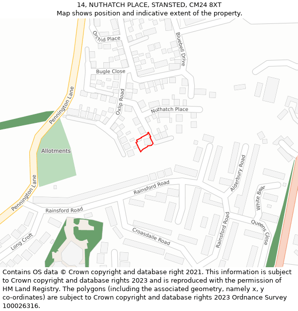 14, NUTHATCH PLACE, STANSTED, CM24 8XT: Location map and indicative extent of plot
