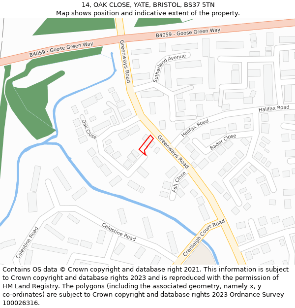 14, OAK CLOSE, YATE, BRISTOL, BS37 5TN: Location map and indicative extent of plot