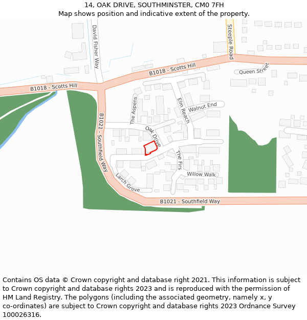 14, OAK DRIVE, SOUTHMINSTER, CM0 7FH: Location map and indicative extent of plot