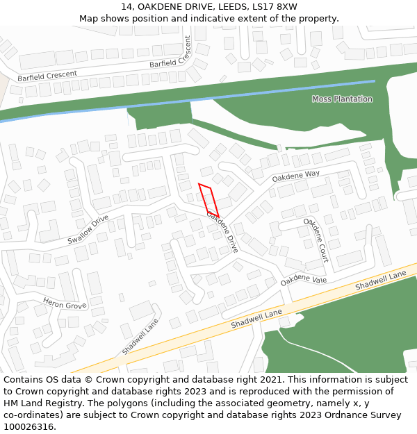 14, OAKDENE DRIVE, LEEDS, LS17 8XW: Location map and indicative extent of plot