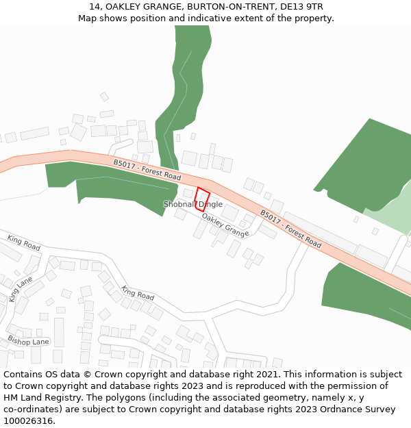 14, OAKLEY GRANGE, BURTON-ON-TRENT, DE13 9TR: Location map and indicative extent of plot