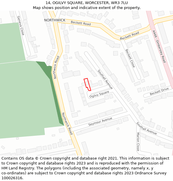 14, OGILVY SQUARE, WORCESTER, WR3 7LU: Location map and indicative extent of plot