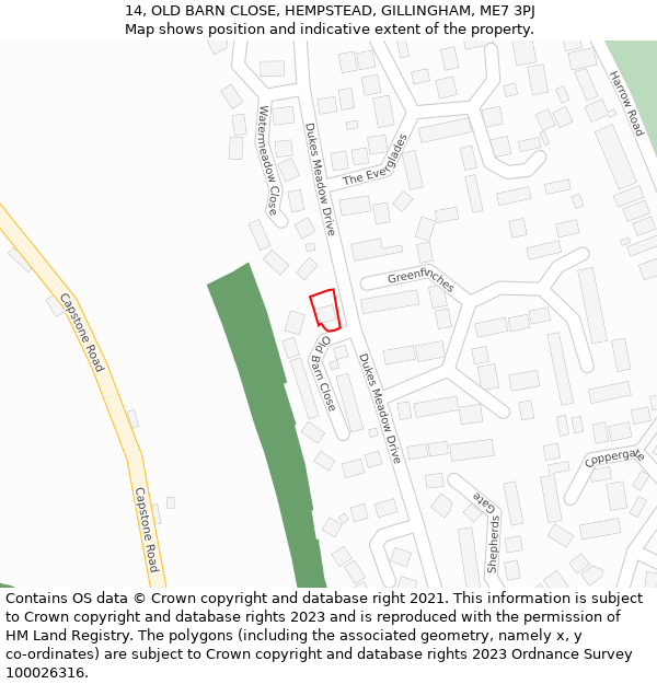 14, OLD BARN CLOSE, HEMPSTEAD, GILLINGHAM, ME7 3PJ: Location map and indicative extent of plot