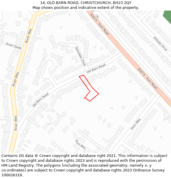 14, OLD BARN ROAD, CHRISTCHURCH, BH23 2QY: Location map and indicative extent of plot