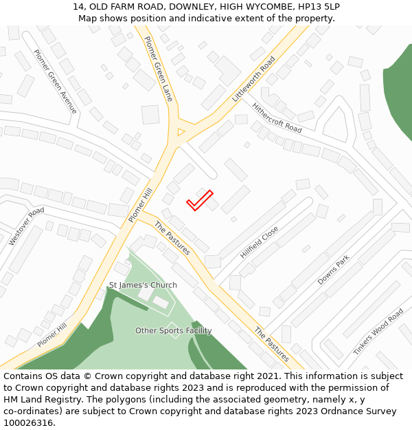 14, OLD FARM ROAD, DOWNLEY, HIGH WYCOMBE, HP13 5LP: Location map and indicative extent of plot