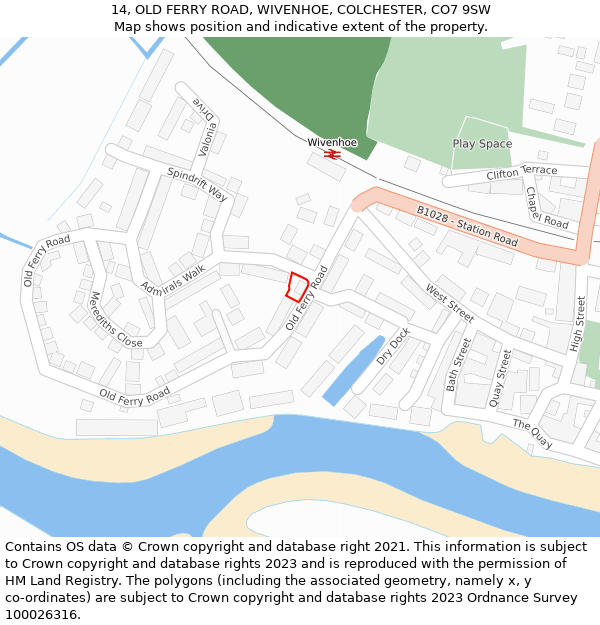 14, OLD FERRY ROAD, WIVENHOE, COLCHESTER, CO7 9SW: Location map and indicative extent of plot