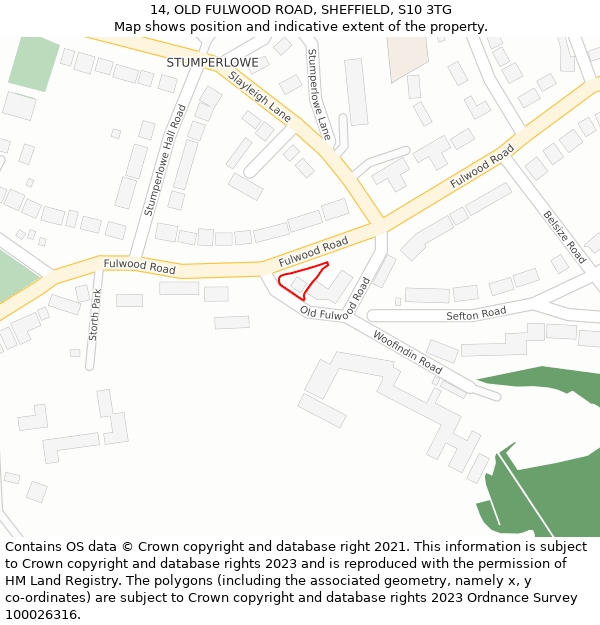14, OLD FULWOOD ROAD, SHEFFIELD, S10 3TG: Location map and indicative extent of plot