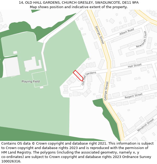 14, OLD HALL GARDENS, CHURCH GRESLEY, SWADLINCOTE, DE11 9PA: Location map and indicative extent of plot