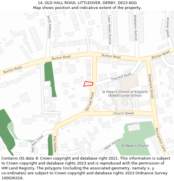 14, OLD HALL ROAD, LITTLEOVER, DERBY, DE23 6GG: Location map and indicative extent of plot